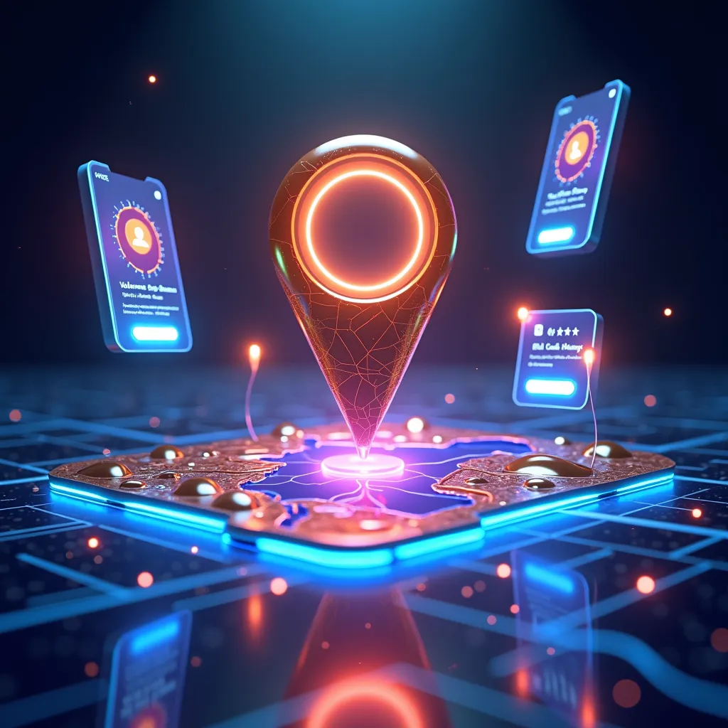 Local SEO illustration with map pins and local business visibility